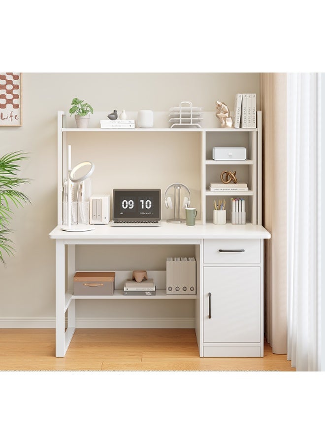 Study Desk with Hutch, Computer Desk, Writing Table with Shelf, Home Desk with Bookshelf, Space-Saving Workstation Tables, Easy-Assembly Study Office Table for Home Office Room, 100x48x136cm,White - Image 1