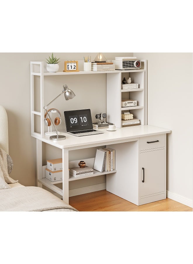 Study Desk with Hutch, Computer Desk, Writing Table with Shelf, Home Desk with Bookshelf, Space-Saving Workstation Tables, Easy-Assembly Study Office Table for Home Office Room, 100x48x136cm,White - Image 2