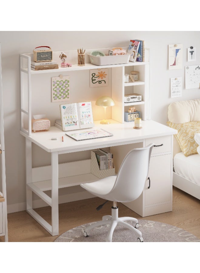 Study Desk with Hutch, Computer Desk, Writing Table with Shelf, Home Desk with Bookshelf, Space-Saving Workstation Tables, Easy-Assembly Study Office Table for Home Office Room, 100x48x136cm,White - Image 4