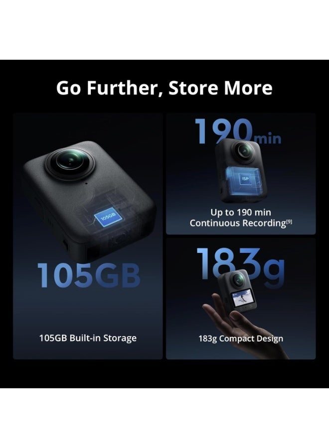 Dji World مجموعة DJI Osmo 360 القياسية | كاميرا أكشن بدقة 8K وتصوير 360 درجة بمستشعر 1 بوصة، تدعم الفيديو الأصلي بدقة 8K (بزاوية 360 درجة) ومعدل 120 إطاراً في الثانية بدقة 4K، وميزة Boost Video بزاوية 170 درجة، وصور 360 درجة بدقة 120 ميجابكسل؛ مقاومة للماء وتوفر 100 دقيقة من التسجيل بدقة 8K - مثالية للرياضة والسفر ومدونات الفيديو (Vlogging). - Image 2