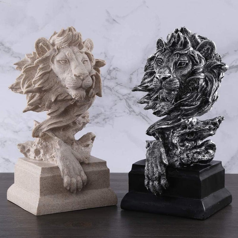 H&W Sandstone Lion Figurines - The King of Beasts - Statue Decoration for Home/Study/Living Room, Great Collectible Figurines, Best Gift for The Man, Silver Color (HH17-D3) - Image 4