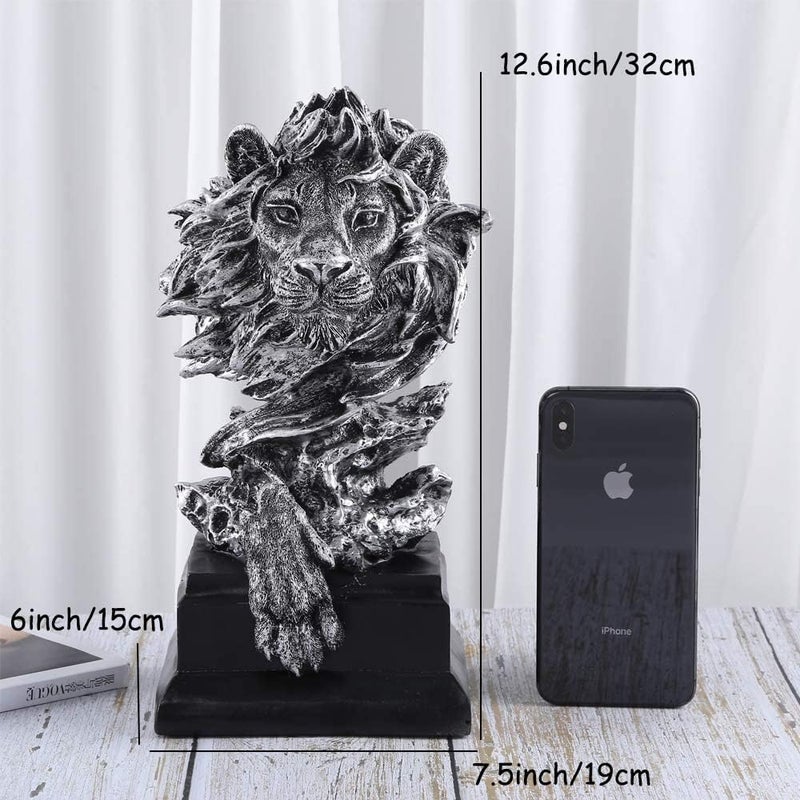 H&W Sandstone Lion Figurines - The King of Beasts - Statue Decoration for Home/Study/Living Room, Great Collectible Figurines, Best Gift for The Man, Silver Color (HH17-D3) - Image 3