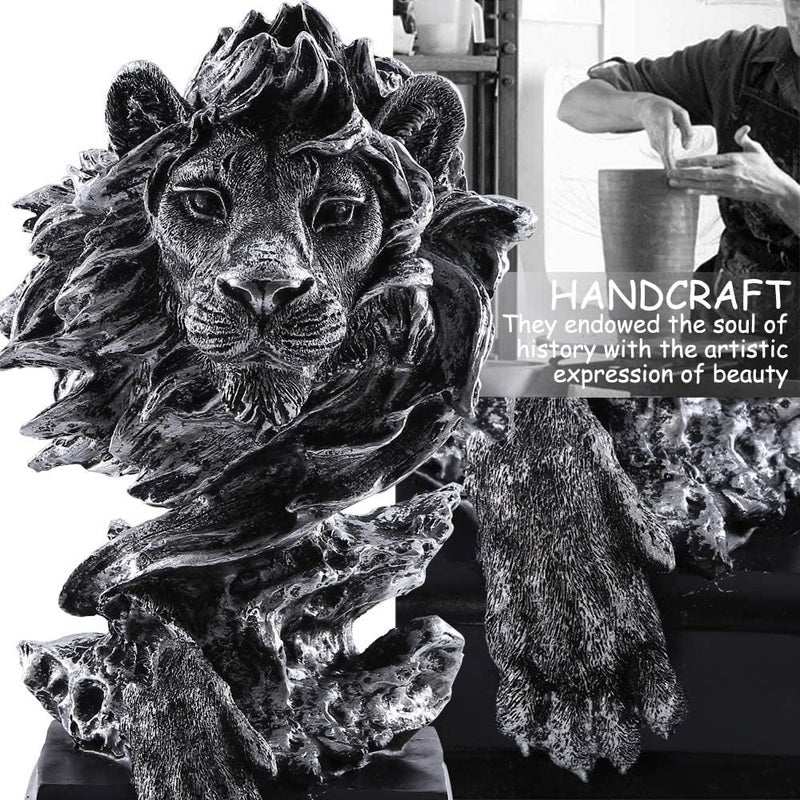 H&W Sandstone Lion Figurines - The King of Beasts - Statue Decoration for Home/Study/Living Room, Great Collectible Figurines, Best Gift for The Man, Silver Color (HH17-D3) - Image 1