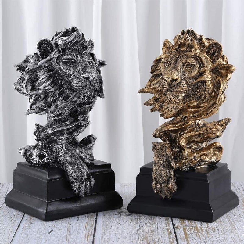 H&W Sandstone Lion Figurines - The King of Beasts - Statue Decoration for Home/Study/Living Room, Great Collectible Figurines, Best Gift for The Man, Silver Color (HH17-D3) - Image 5