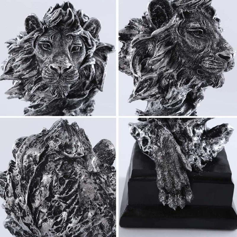 H&W Sandstone Lion Figurines - The King of Beasts - Statue Decoration for Home/Study/Living Room, Great Collectible Figurines, Best Gift for The Man, Silver Color (HH17-D3) - Image 2