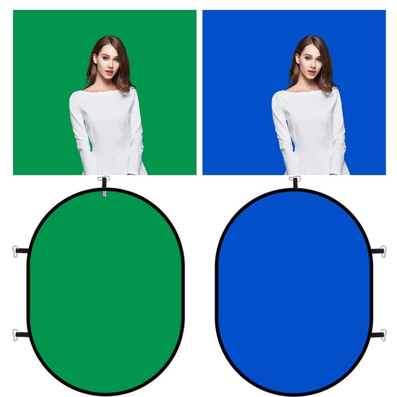 LENCARTA Chromakey Green Chromakey Blue Collapsible Backdrop Collapsible Reversible Background 150x200cm (4.9x6.5ft) Chroma-Key Blue/Green YouTube TikTok Streaming Zoom Interviews Meeting Cotton Muslin - Image 5