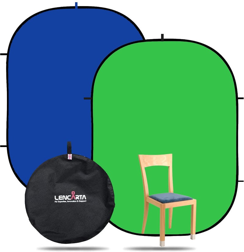 LENCARTA Chromakey Green Chromakey Blue Collapsible Backdrop Collapsible Reversible Background 150x200cm (4.9x6.5ft) Chroma-Key Blue/Green YouTube TikTok Streaming Zoom Interviews Meeting Cotton Muslin - Image 1