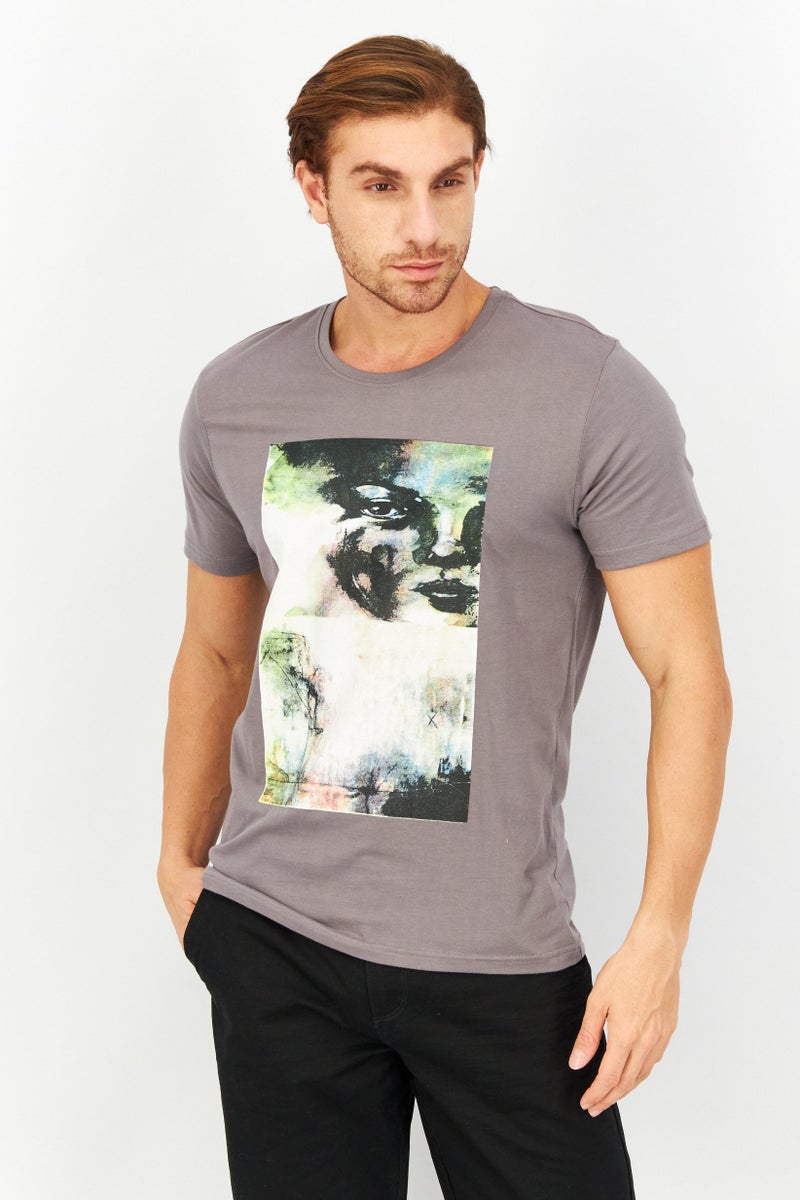 Tailored Recreation Men Crew Neck Short Sleeves Graphic Print T-Shirt, Grey - Image 1