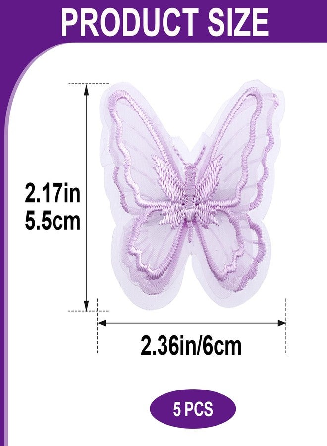 Winsyison 5pcs Embroidery Butterfly Hair Clips, Double Layer Hair Barrettes for Women, Non-Slip Lace Hairpins Accessories for Thick Thin Fine Curly Straight Long Hairstyles- Purple - Image 2