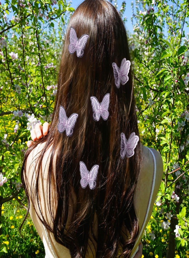 Winsyison 5pcs Embroidery Butterfly Hair Clips, Double Layer Hair Barrettes for Women, Non-Slip Lace Hairpins Accessories for Thick Thin Fine Curly Straight Long Hairstyles- Purple - Image 5