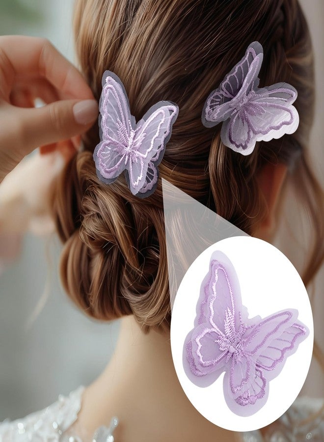 Winsyison 5pcs Embroidery Butterfly Hair Clips, Double Layer Hair Barrettes for Women, Non-Slip Lace Hairpins Accessories for Thick Thin Fine Curly Straight Long Hairstyles- Purple - Image 4
