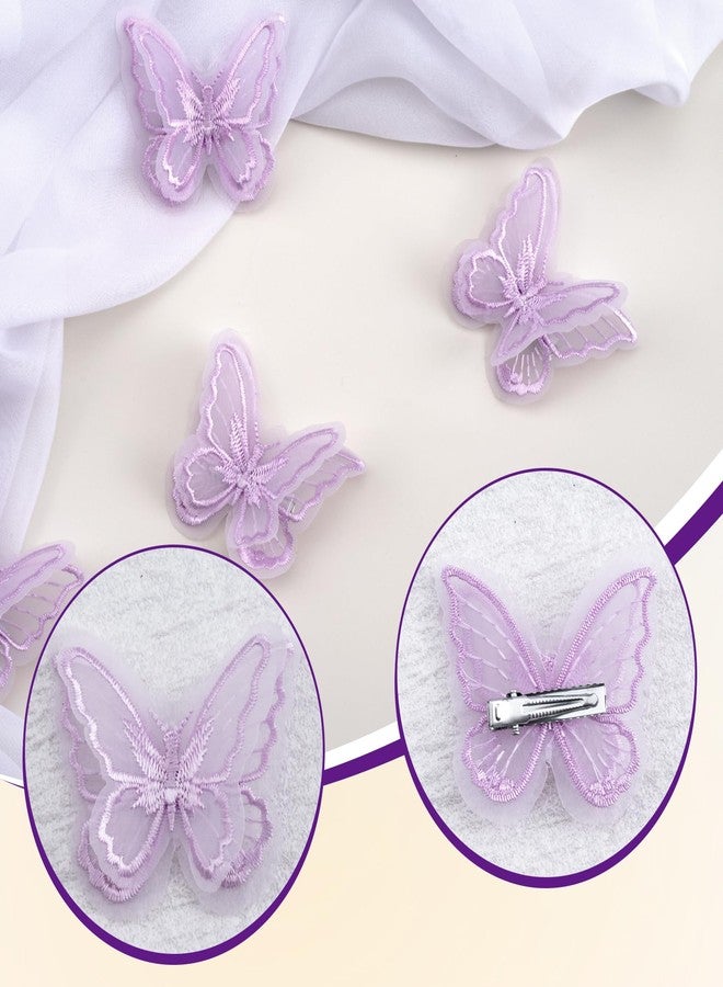 Winsyison 5pcs Embroidery Butterfly Hair Clips, Double Layer Hair Barrettes for Women, Non-Slip Lace Hairpins Accessories for Thick Thin Fine Curly Straight Long Hairstyles- Purple - Image 3