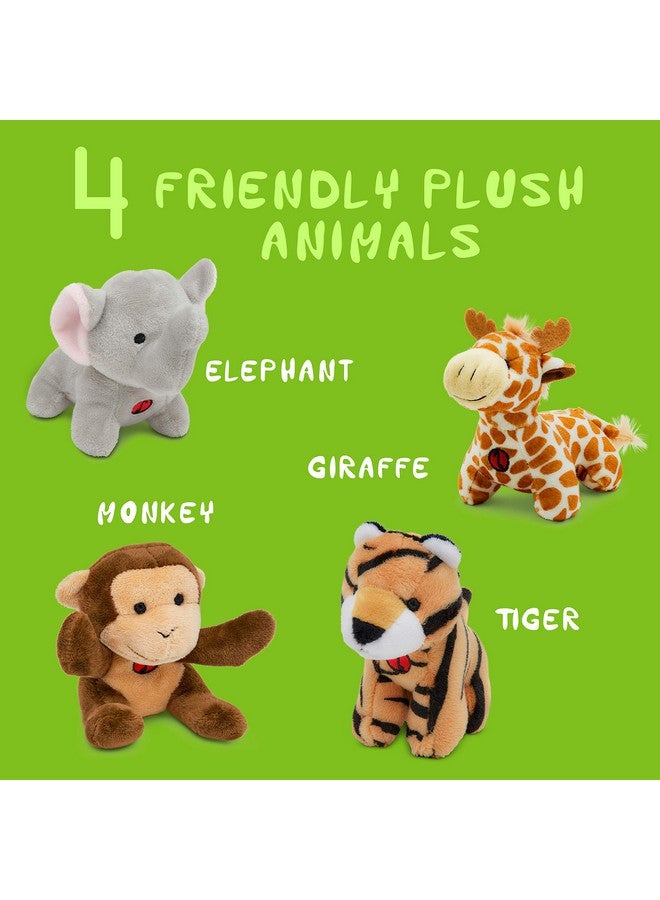 Safari Plush Jungle Animals Toy Set (5 Pcs) With Carrier For Kids;Stuffed Monkey Giraffe Tiger & Elephant;Great For Boys & Girls - Image 5