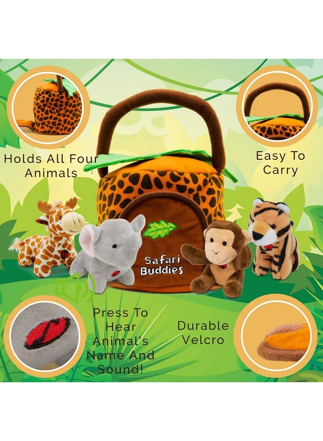 Safari Plush Jungle Animals Toy Set (5 Pcs) With Carrier For Kids;Stuffed Monkey Giraffe Tiger & Elephant;Great For Boys & Girls - Image 3