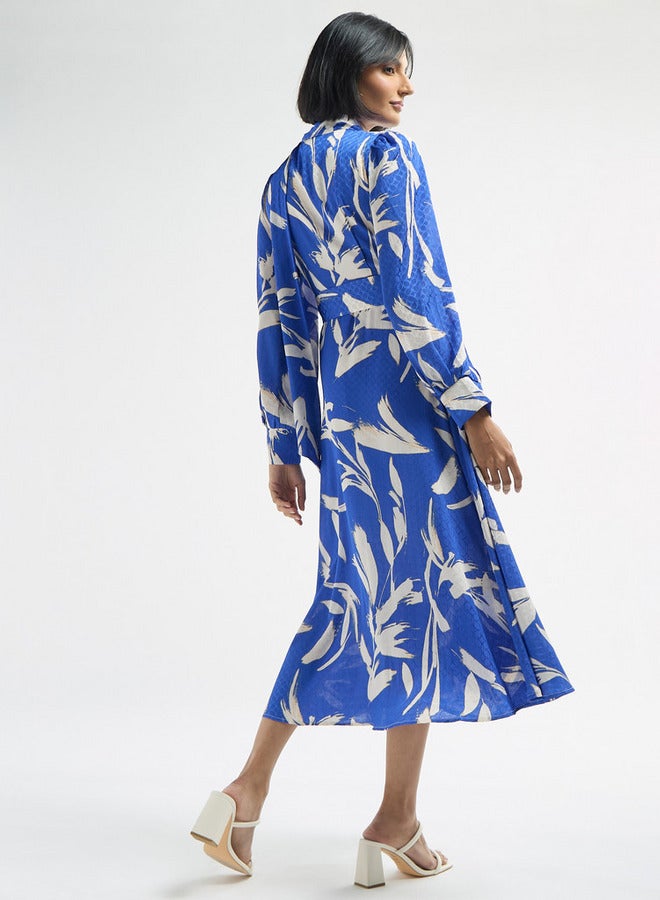 سبلاش فيڤ فستان إيه لاين بأكمام طويلة وحزام وطبعات - Image 3