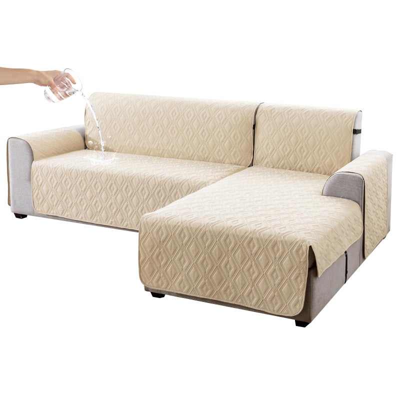 Genina Sectional Couch Covers for Dogs L Shaped Sofa Covers Chaise Lounge Cover Reversible Sofa Cover Sectional Furniture Protector for Pets, Kids (Beige, Small) - Image 1