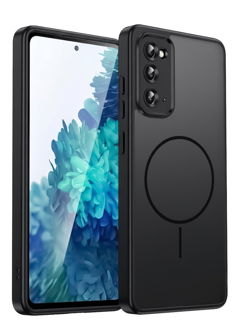 Shockproof Matte Case for Samsung Galaxy S20 FE - Translucent Back Cover with Circular Design and Built-in Camera Protection (Black)