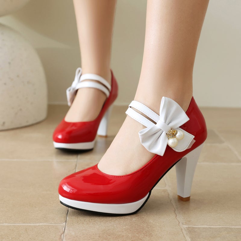Source 2024 Spring Buckle High-Heeled Women'S Shoes 30-48 Japanese Candy-Colored Bow Shallow-Mouth Shoes - Image 4
