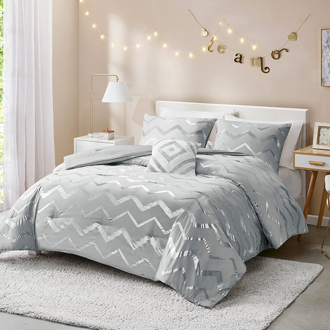 SILVER AND GREY BEDROOM SET GRAY GIRLS BEDDING COMFORTER SETS QUEEN AND FULL SIZE 4 PIECES FOR WOMEN ALL SEASONS WARM