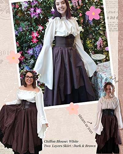 NSPSTT Womens Renaissance Medieval Costume Victorian Dresses Gown Scottish Dress,DarkBrown L - Image 2
