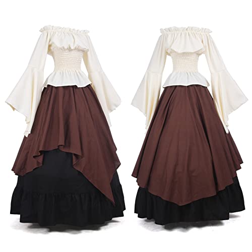 NSPSTT Womens Renaissance Medieval Costume Victorian Dresses Gown Scottish Dress,DarkBrown L - Image 4