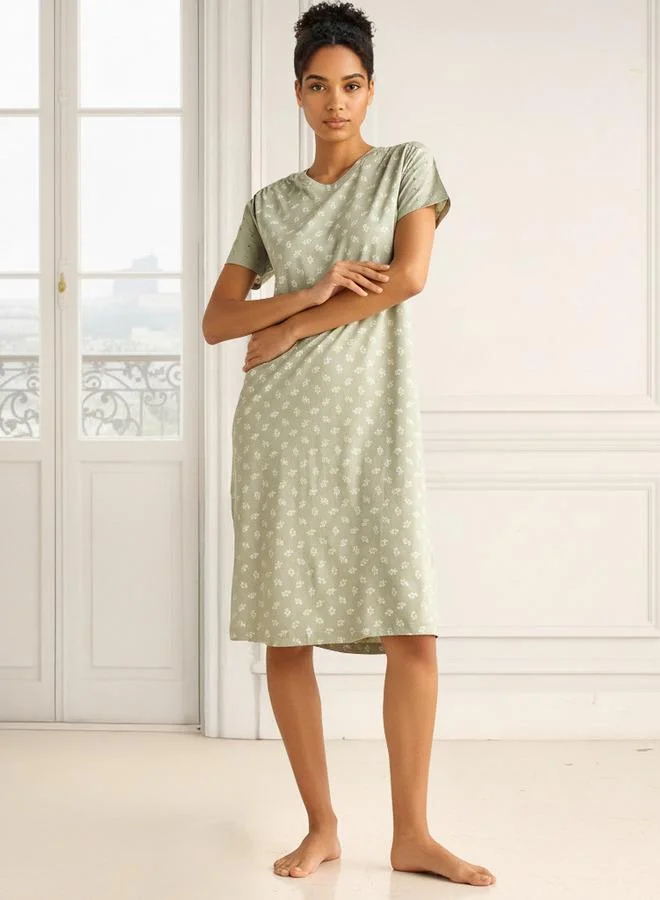 Splash FAV Embroidered Cotton Night Dress with Short Sleeves