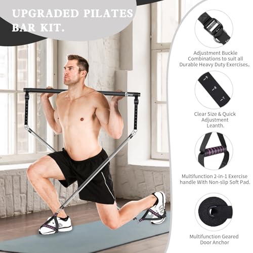 Bbtops Pilates Bar Kit with Resistance Bands, Flexbands Kit Exercise Fitness Equipment for Women & Men Home Gym Yoga, Multifunctional Pilates Bar Full Body Workout Equipment Black - Image 2