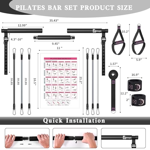 Bbtops Pilates Bar Kit with Resistance Bands, Flexbands Kit Exercise Fitness Equipment for Women & Men Home Gym Yoga, Multifunctional Pilates Bar Full Body Workout Equipment Black - Image 5