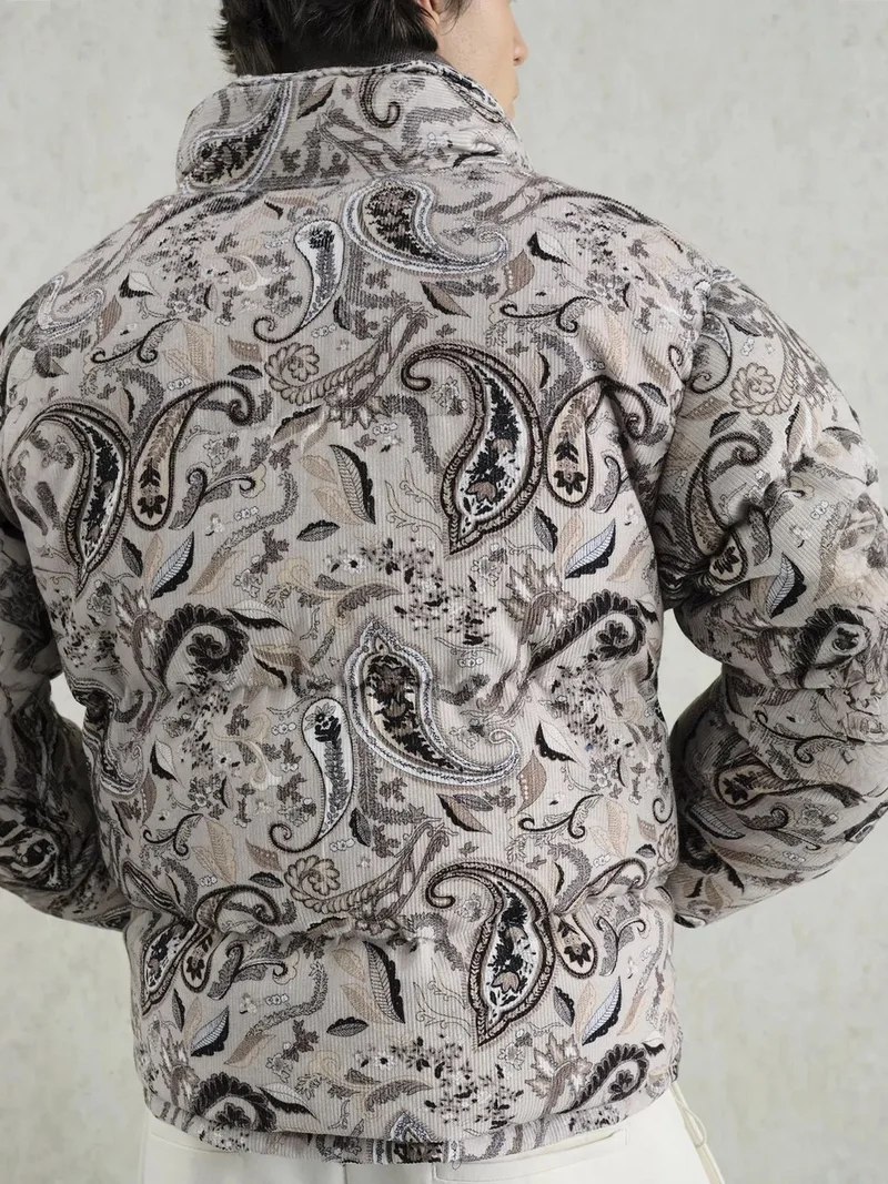 Giesto Beige Natural GIESTO Patterned Bomber Puffer Jacket with Zipper Collar for Men | Best Price UAE