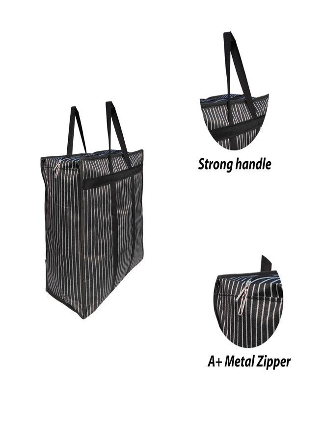 MARQUEONN® Multipurpose Extra Large Big Heavy Duty Storage Organizer Reusable Canvas Shopper Bag with Strong Handles and Base with Covers Zip (Black) - Image 4
