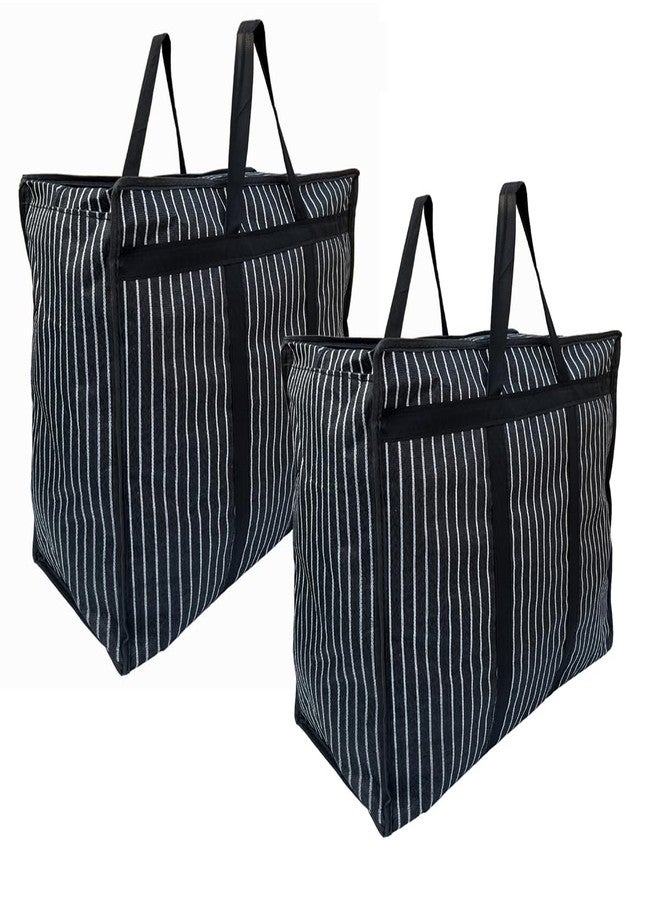 MARQUEONN® Multipurpose Extra Large Big Heavy Duty Storage Organizer Reusable Canvas Shopper Bag with Strong Handles and Base with Covers Zip (Black) - Image 1