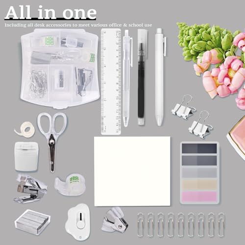 YUMOONI Mini Office Supply Kit, Mini Stapler with Staples and Tape Dispenser Set, Mini Stationary Kit Includes Sticky Notes Index Tabs Gel Pens for Office & School (Transparent) - Image 5