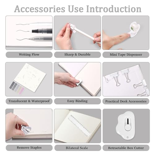 YUMOONI Mini Office Supply Kit, Mini Stapler with Staples and Tape Dispenser Set, Mini Stationary Kit Includes Sticky Notes Index Tabs Gel Pens for Office & School (Transparent) - Image 4