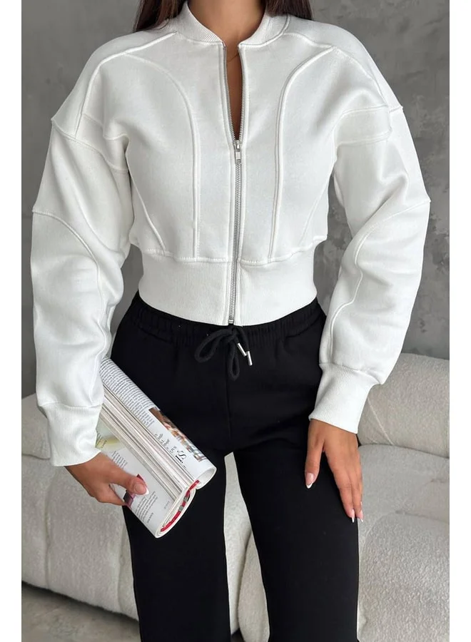 Noa Noa Women's Zippered Fitted Cropped Sweatshirt – Sporty & Urban Style