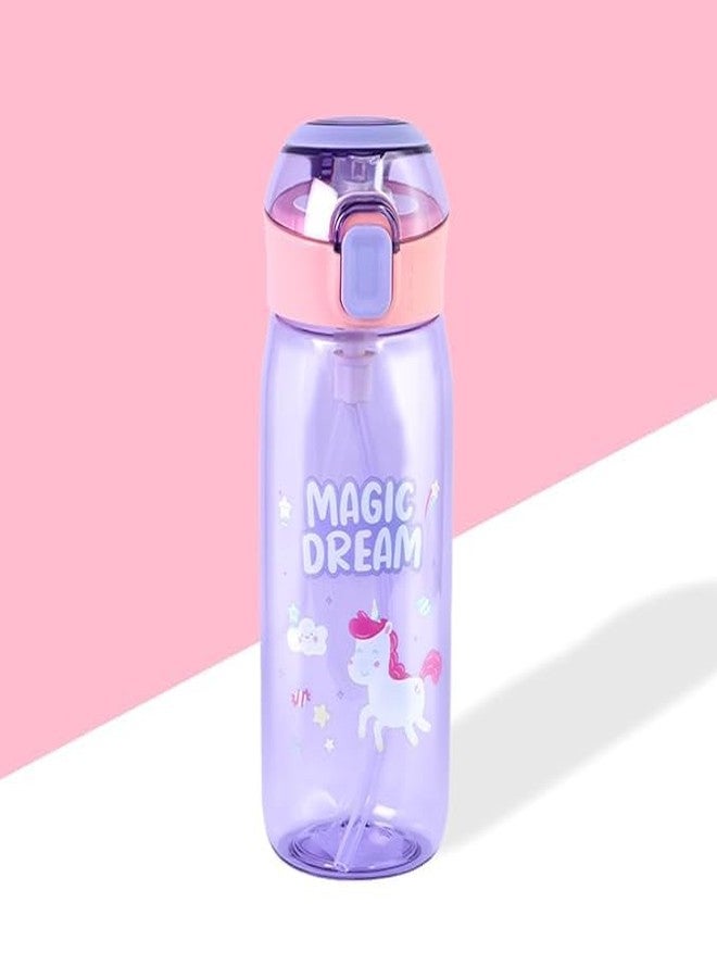 TEMSON Cute Water Bottle with Sipper, Water Bottle for Kids, Sipper Bottle for Kids - Anti-Leak Cartoon Kids Water Bottle for Kids (630 ML)(FQ-3151-2) (Purple) - Image 1
