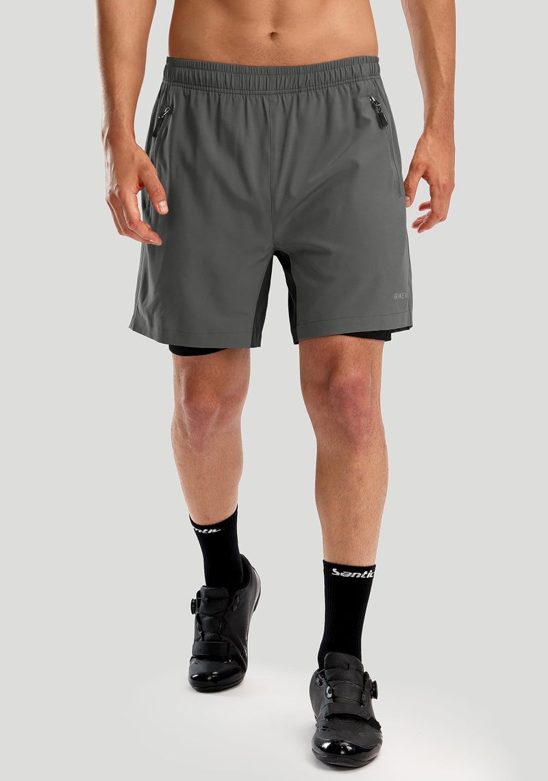 Bikewa Men's Mountain Bike Shorts 3D Padded Loose-fit Biking Riding Cycling Bicycle Biker Cycle Padding Shorts for Men Zipper Pockets(Grey Black,L) - Image 2