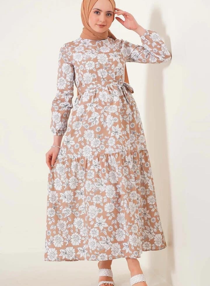 Cotton printed long dress,comfortable to wear, Brown  - Image 1