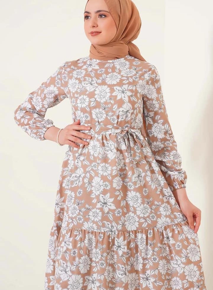Cotton printed long dress,comfortable to wear, Brown  - Image 2