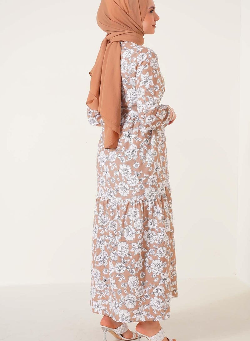 Cotton printed long dress,comfortable to wear, Brown  - Image 3