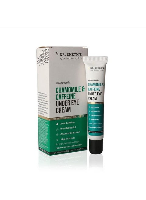 Chamomile & 2.5% Caffeine Under Eye Cream | Reduces Fine Lines Wrinkles & Puffiness | 0.1% Bakuchiol & Algae Extract For Dark Circles For Women & Men | Daily Use Anti Aging Cream 15G