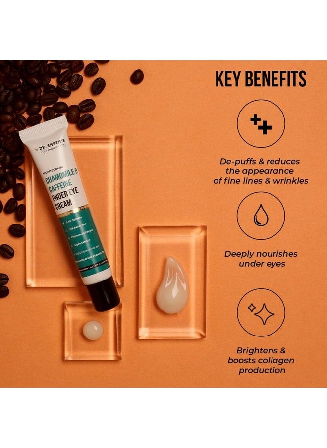 Chamomile & 2.5% Caffeine Under Eye Cream | Reduces Fine Lines Wrinkles & Puffiness | 0.1% Bakuchiol & Algae Extract For Dark Circles For Women & Men | Daily Use Anti Aging Cream 15G