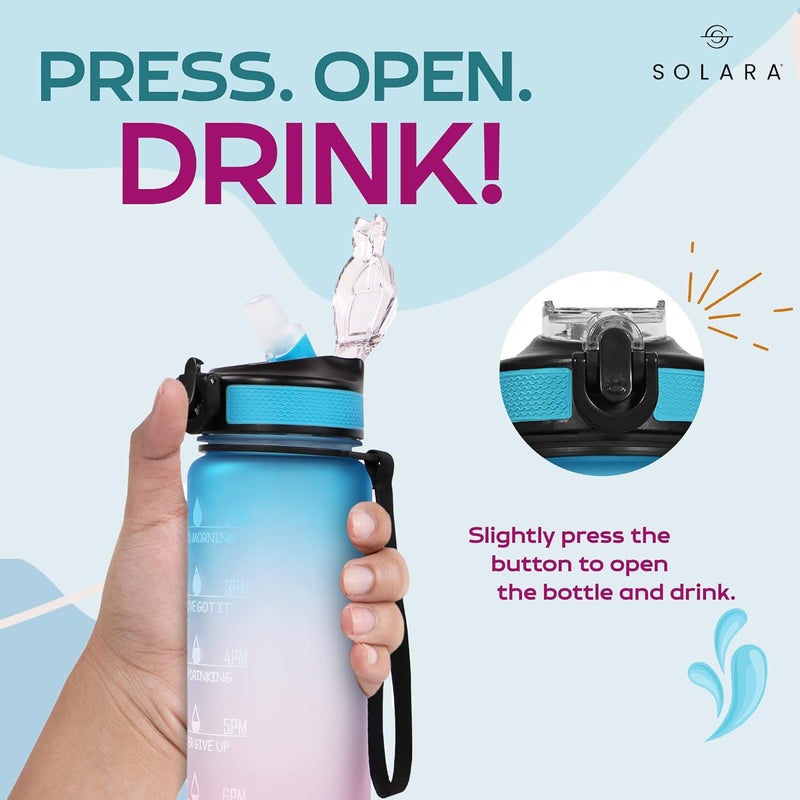 SOLARA Unbreakable Water Bottle 1 L with Motivational Time Marker, Leakproof Durable BPA Free Non-Toxic Water bottle for office,Water bottle for gym | Blue Fuchsia(1Pk) - Image 5