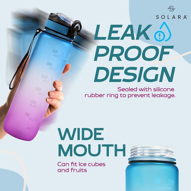 SOLARA Unbreakable Water Bottle 1 L with Motivational Time Marker, Leakproof Durable BPA Free Non-Toxic Water bottle for office,Water bottle for gym | Blue Fuchsia(1Pk) - Image 3