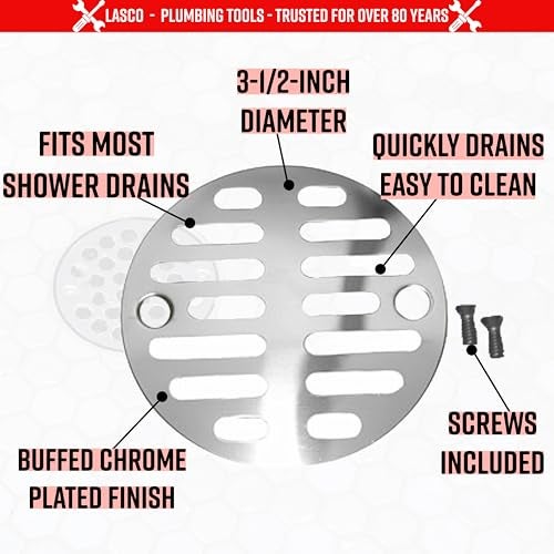 LASCO 03-1247 3-1/2-Inch with Two Screws Shower Drain Grate, Chrome Plated - Image 2