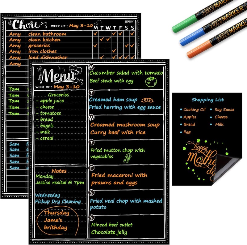 JJPRO Magnetic Dry Erase Menu and Chore Chart Blackboard for Fridge-Weekly Meal Planner Chalkboard,Behavior Chart Chalkboard for Multiple Kids with Notepad Blackboard - Image 1