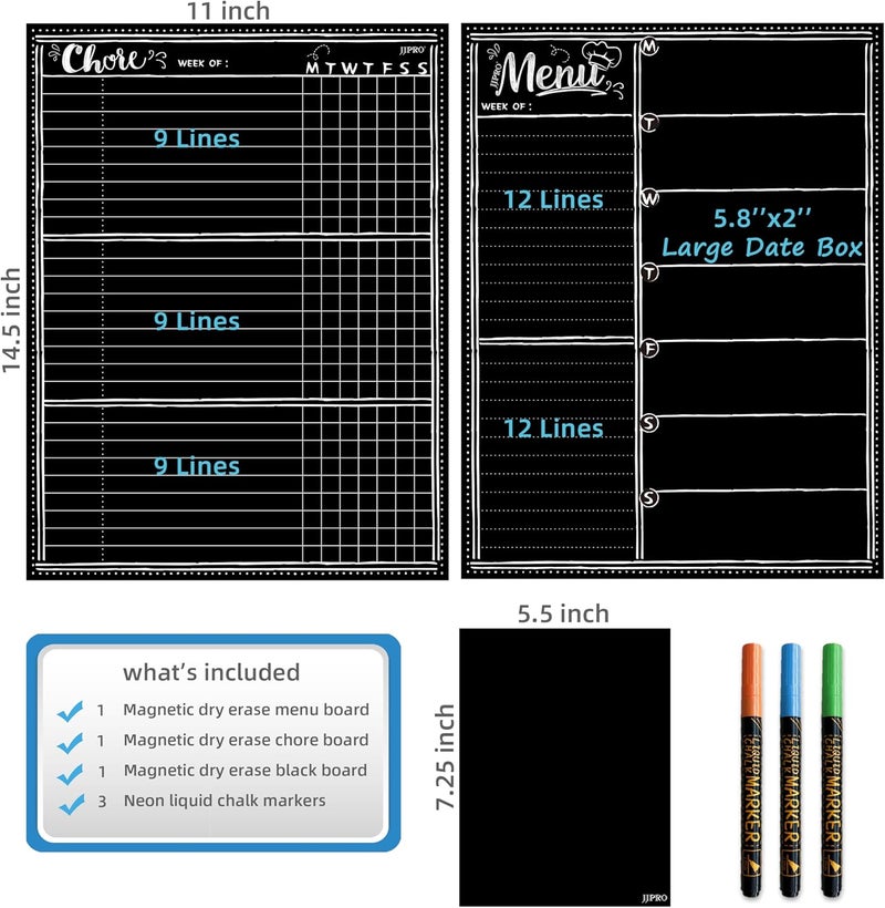 JJPRO Magnetic Dry Erase Menu and Chore Chart Blackboard for Fridge-Weekly Meal Planner Chalkboard,Behavior Chart Chalkboard for Multiple Kids with Notepad Blackboard - Image 4