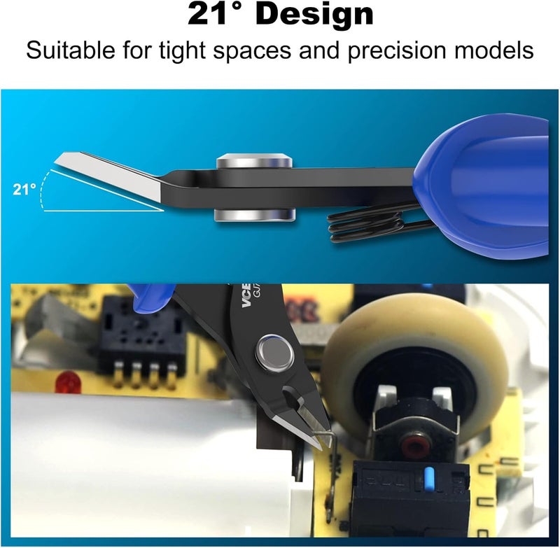 VCELINK Small Wire Cutter Spring-loaded GJ706BL, Precision Flush Cutter Pliers Diagonal Cutters for Electronics, Jewelry Making, Model Craft and 3D Printer, 5-Inch - Image 4