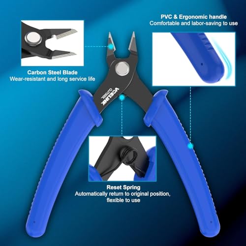 VCELINK Small Wire Cutter Spring-loaded GJ706BL, Precision Flush Cutter Pliers Diagonal Cutters for Electronics, Jewelry Making, Model Craft and 3D Printer, 5-Inch - Image 2