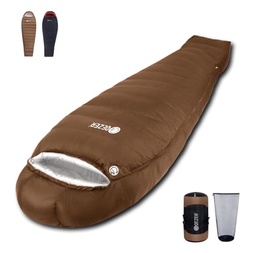 QEZER 0 Degree Sleeping Bag for Adults 650 Fill Power Down Sleeping Bag for 27℉-0℉ Cold Weather Lightweight - Image 1