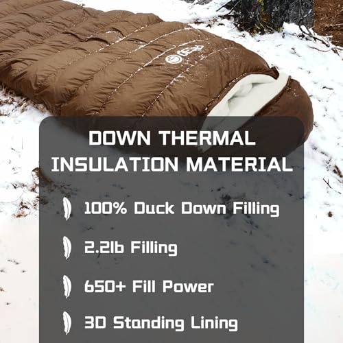 QEZER 0 Degree Sleeping Bag for Adults 650 Fill Power Down Sleeping Bag for 27℉-0℉ Cold Weather Lightweight - Image 3